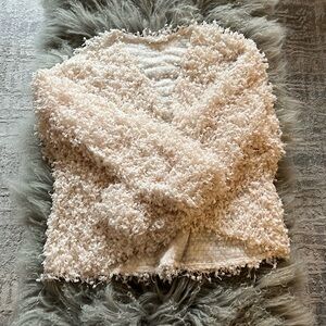 E & M Cream Textured Open Cardigan